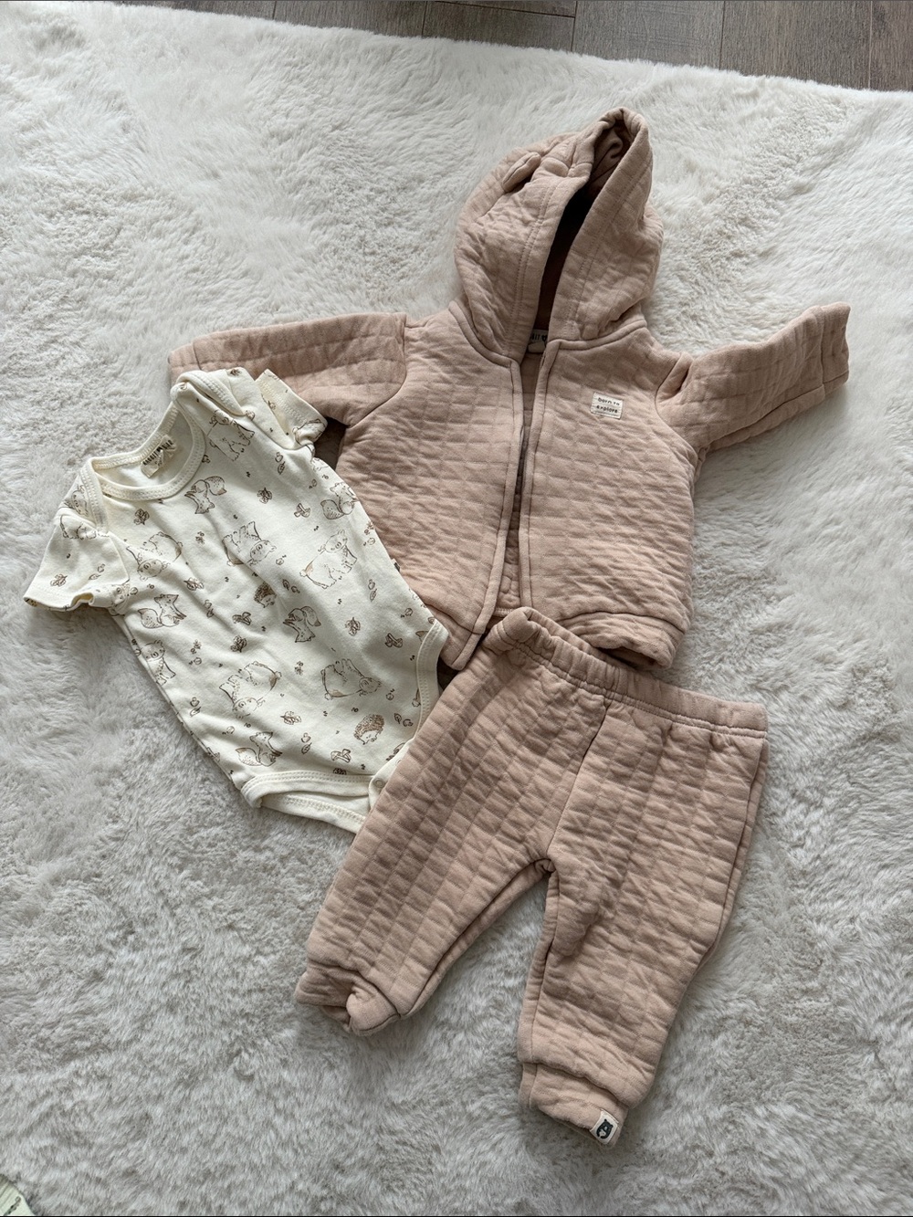 Kids Quilted Hooded Matching Set in Blush - 3-Piece